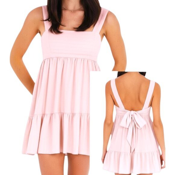 Lucy in the Sky Pastel Pink Shimmer Striped Babydoll Mini Dress Size M Party - Picture 1 of 9